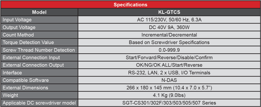 KL-GTCS Specifications